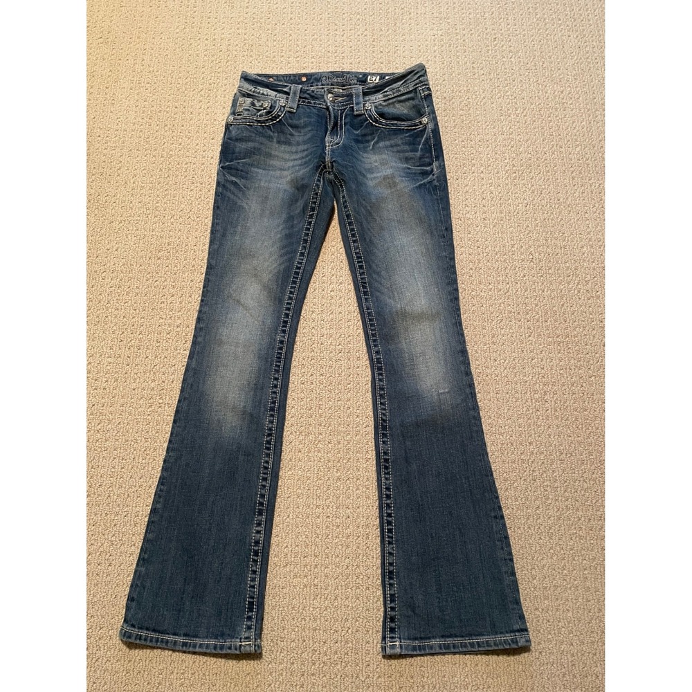 Miss Me Signature Bootcut Jeans Medium Wash Rhinestone Pocket JW7111B Sz 27
